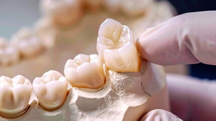 Dentist applying a dental crown to a patient's tooth