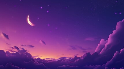Obraz premium Purple gradient sky with soft moonlight shining through scattered clouds