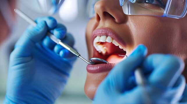 Dentist conducting an oral cancer screening using special equipment