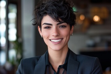 trans woman professional wearing a suit in a modern office, diversity and inclusion concept