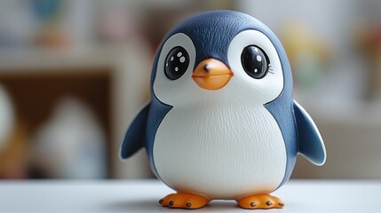 Cute penguin figurine with big eyes and a friendly expression.