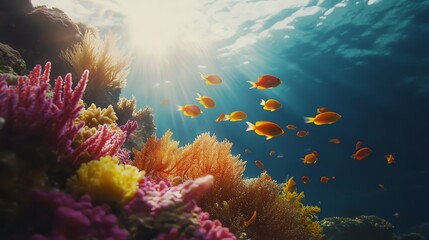 Obraz premium Underwater coral reef with colorful fish