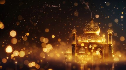 Obraz premium Golden Mosque with Bokeh Lights