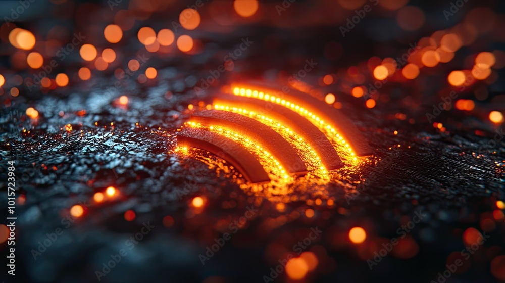 Poster a neon-rendered ethernet icon in orange and yellow, representing network technology with a high-tech