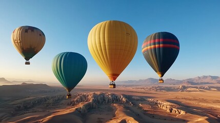 Obraz premium Drone View of Stunning Hot Air Balloons in Desert Landscape