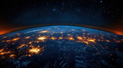 Fototapeta premium A panoramic view of a dotted earth with digital communication lines illustrating global network connections and the world wide web.
