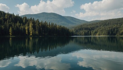 Fototapeta premium Two people enjoying a tranquil lakeside scene, casual day outdoors by the water