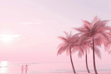 Obraz premium Pink Sunset Beach with Palm Trees