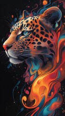 Fototapeta premium Leopard reimagined in Morphism style, its form transformed into smooth, abstract shapes with fluid lines and vibrant colors.