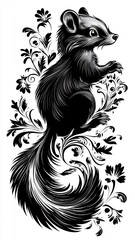 Fototapeta premium Skunk depicted in Art Nouveau style, with flowing lines and intricate floral patterns enhancing its graceful stance.
