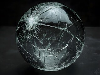 Broken Glass Sphere Close-Up with Visible Crack Patterns