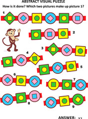 Abstract visual puzzle. Educational mathematics. Spatial reasoning skills training. Answer included.
