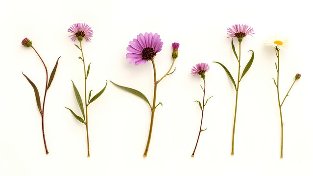 Pressed and dried flowers viscaria Isolated on white background For use in scrapbooking floristry or herbarium