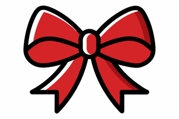 Red bow ribbon icon vector, gift ribbon decoration, christmas box decor