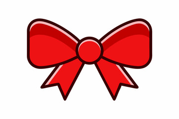 Red bow ribbon icon vector, gift ribbon decoration, christmas box decor