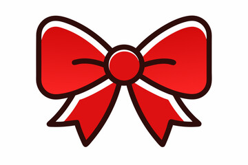 Red bow ribbon icon vector, gift ribbon decoration, christmas box decor
