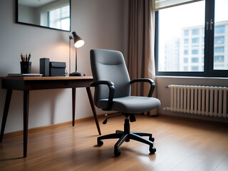 Cozy Home Office with Grey Chair - Generative AI