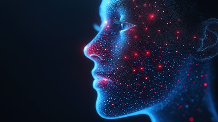 Artificial Intelligence Concept with Human Face Composed of Dots and Lines 