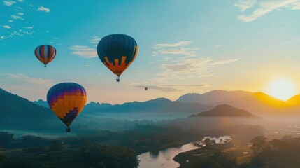 Fototapeta premium Hot Air Balloons Soaring Above the Mountains