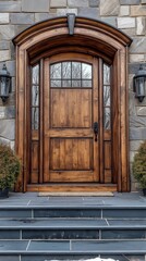 Fototapeta premium Customary low-cost front door made of brown wooden planks.