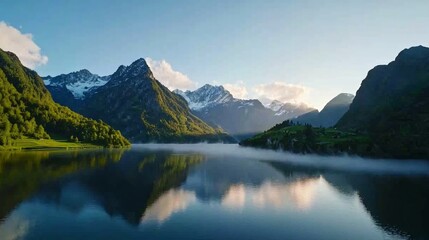Serene Sunrise Over a Mountain Lake