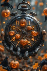 Spooky Pumpkin Clock with Glowing Jack-o-Lantern Details