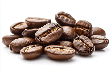 Roasted aromatic coffee beans isolated on the white background. Front view.