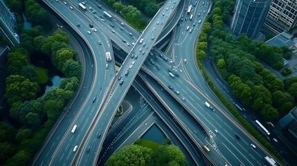 Aerial View of a Busy Highway Interchange
