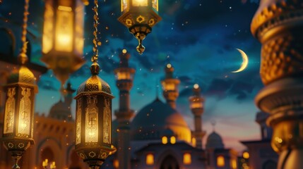 Obraz premium Ramadan Lanterns & Crescent Moon
