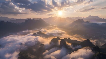 Sunrise Over Mountains and Clouds