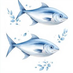 Fototapeta premium Watercolor seamless pattern of tuna, isolated on a white background, artistic and visually engaging.