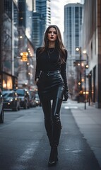 Fototapeta premium 91. A chic and edgy ensemble with a leather skirt and a fitted top