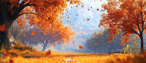 Fototapeta premium Autumn Leaves Falling in the Forest