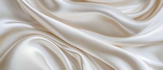 Obraz premium An elegant off-white silk fabric draped gracefully with a shimmering, satin-like texture. The light color and glossy finish provide a refined and minimalist background with ample space for text 