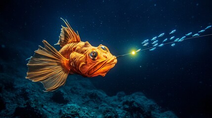 Fototapeta premium Deep Sea Anglerfish with Glowing Pulsating Lure
