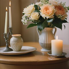 still life with tea and roses