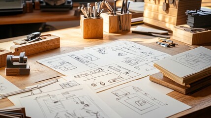 Cozy Workshop with Sketches and Prototypes on Table