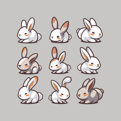 Obraz premium Set rabbit logo cute vector icon illustration style