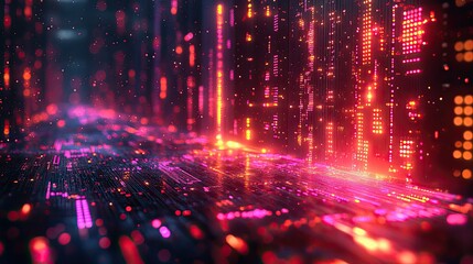 Fototapeta premium A futuristic concept of data processing within server circuit boards, with vibrant color codes and dynamic visuals.