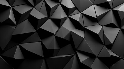 Obraz premium Glossy black triangular prisms in a 3D geometric arrangement, creating a gradient diamond pattern, seamless dark background, hyper-detailed, matte and glossy textures