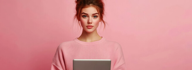 Woman holding smart home tablet