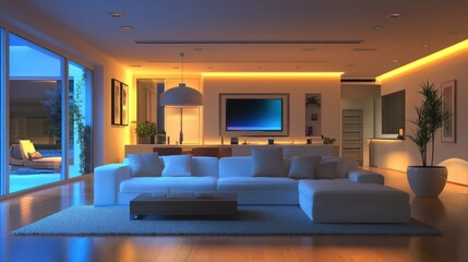 Fototapeta premium Home automation integration for lighting, climate control, and security systems using smart home hubs and apps