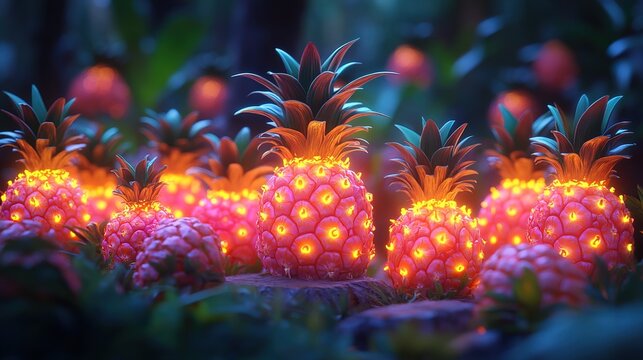 Harvested Pineapples in blox with Glowing fruit stand out
