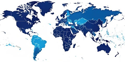 Obraz premium World map with a blue and white gradient color scheme, depicting the continents and national borders