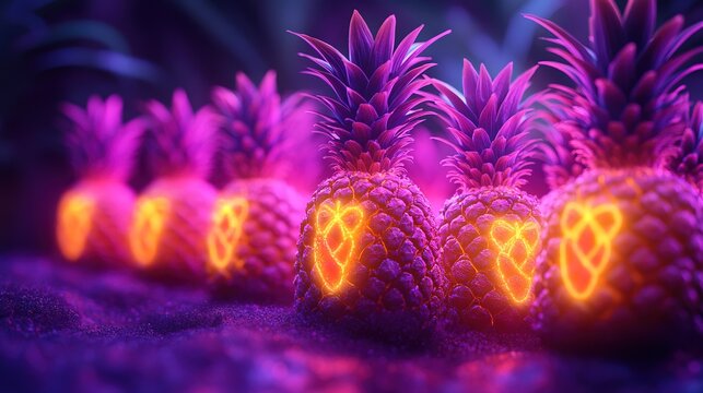 Harvested Pineapples in blox with Glowing fruit stand out