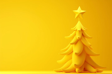 Yellow Christmas tree made of bananas with star topper