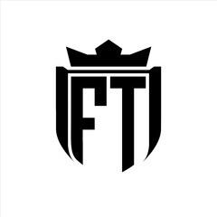FT Logo with shield shape inside shield badge crown on white background template design