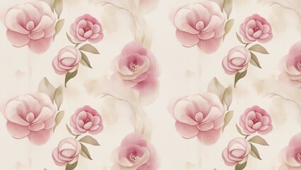 A beautiful vector design featuring a pattern of pink roses and leaves, perfect for a floral card or a vintage wedding invitation