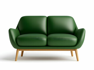 Stylish green leather couch on a white isolated background, perfect for modern living spaces and interior design inspiration.