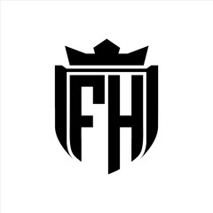 FH Logo with shield shape inside shield badge crown on white background template design